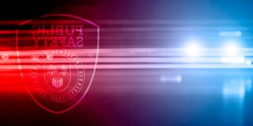 Abstract blue and red background with public safety logo